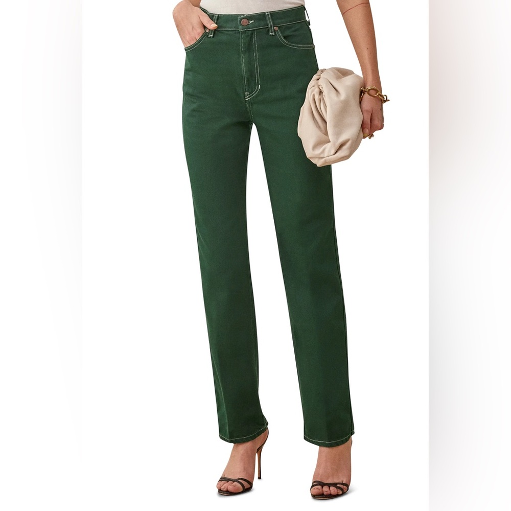 Reformation Cowboy Dark Green Straight Leg Jeans